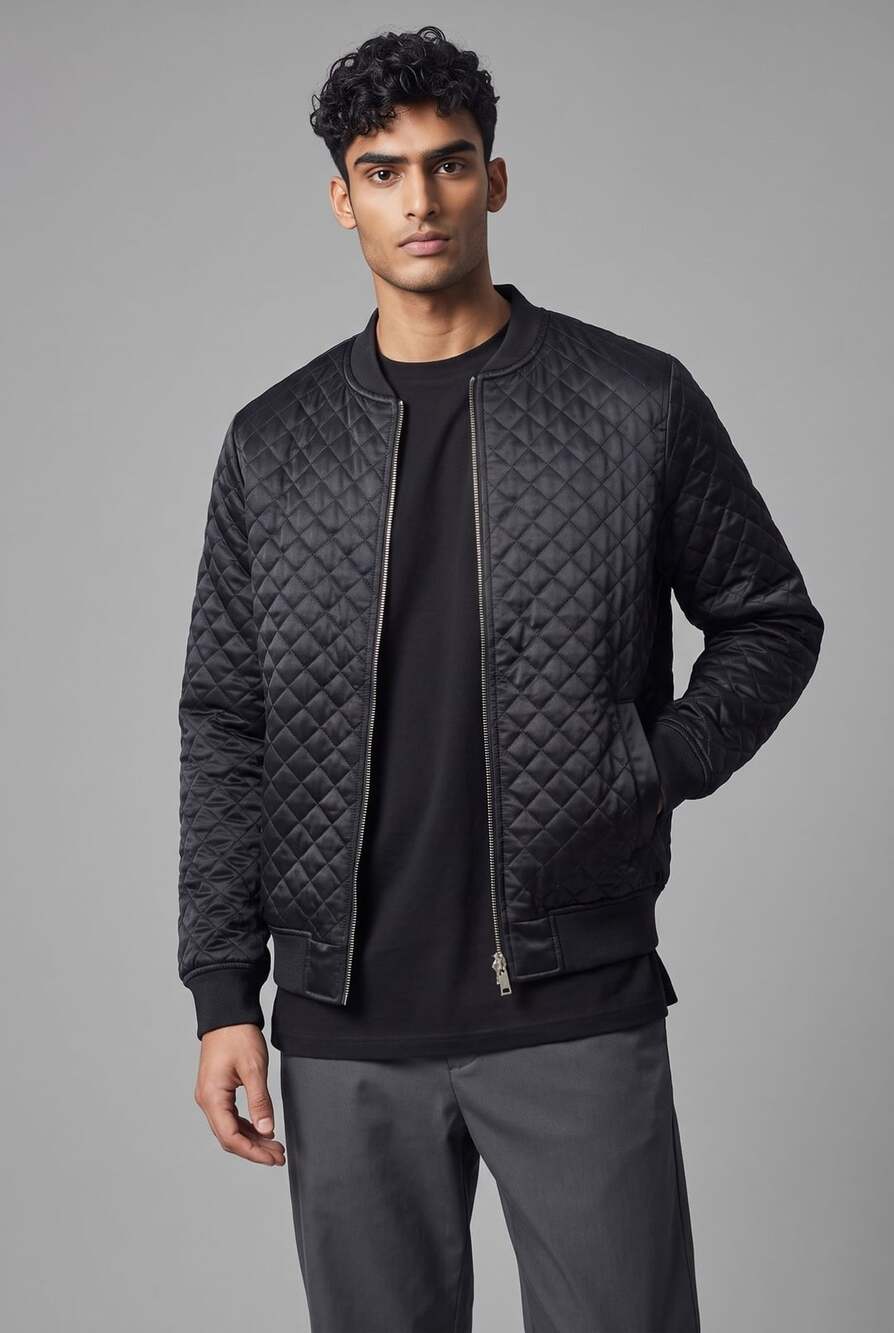 G by Guess Quilted Bomber Jacket Size S Black Diamond Stitch